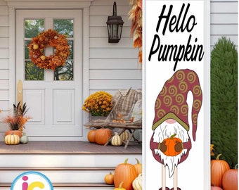 Fall Hello Pumpkin Gnome Porch Leaner Sign SVG Bundle Gnome Pumpkin SVG Autumn Vertical Sign Thanksgiving Cut File svg, eps, dxf, png quotes
