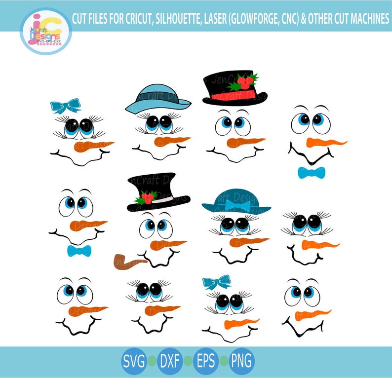 Sneeuwpop SVG, schattige sneeuwpop gezicht SVG Lady & man gezicht jongen meisje, Christmas Snow Man digitaal gesneden bestand Dxf, Eps, Png Instant Download afbeelding 1