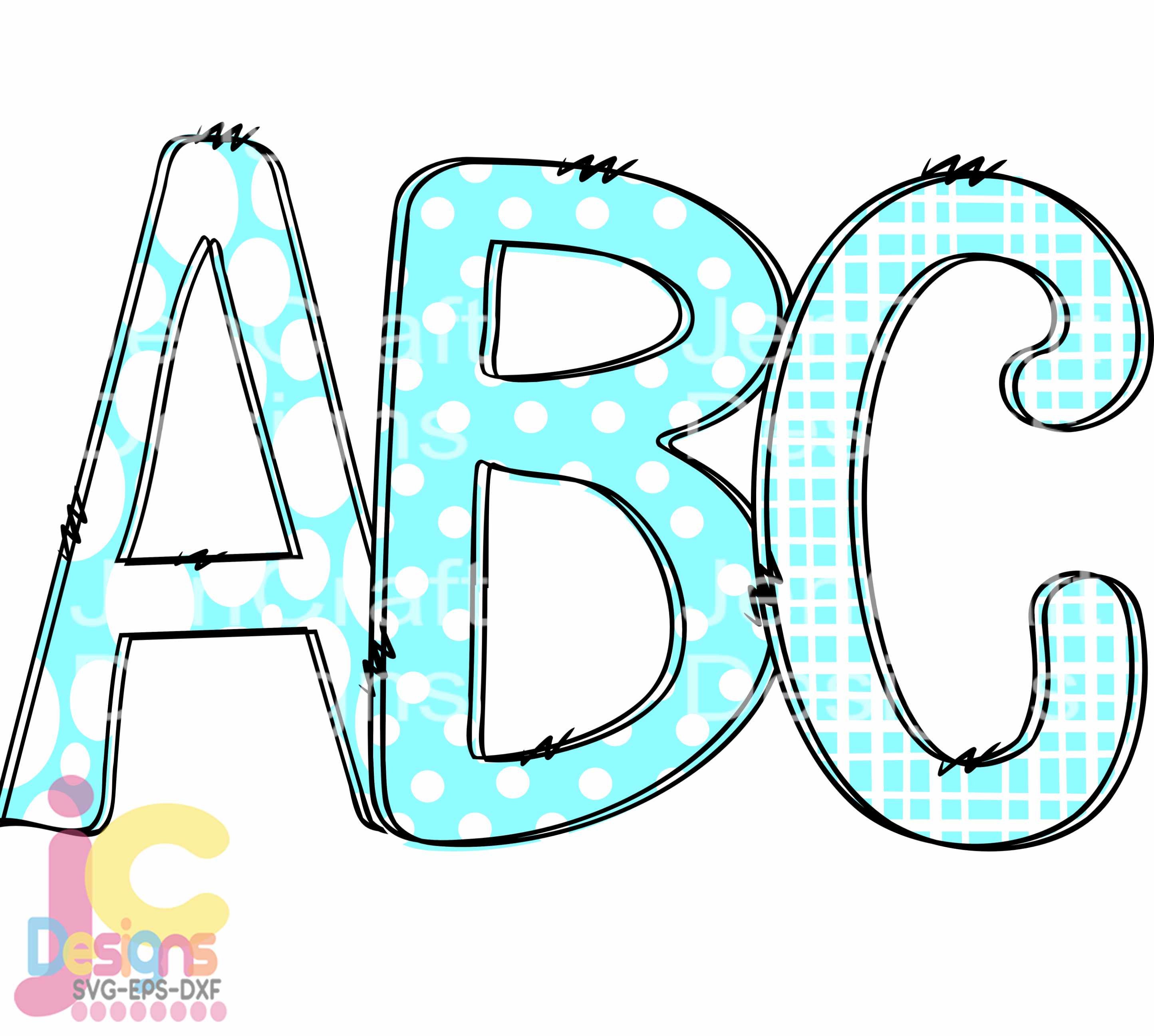 teal doodle letters alphabet png hand drawn alpha pack digital