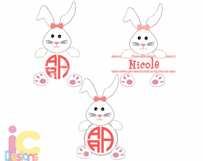 Easter SVG, Easter Bunny Girl Rabbit Monogram Frames Svg, Easter basket Monogram SVG,EPS,Dxf,digital download files Silhouette Cricut