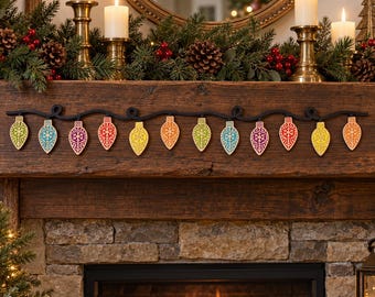 Christmas Light Bulb Garland Laser Cut Files, Layered Snowflake Design, Attached & Separate Bulb Backers