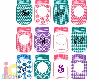 Mason Jar SVG Monogram Frames svg, EPS, Png DXF, Chevron  Cricut Design Space, Silhouette Studio, Digital Cut File