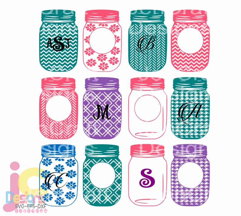 Download Mason Jar SVG Monogram Frames svg EPS Png DXF Chevron | Etsy