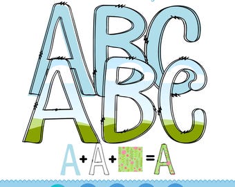 Doodle Letter Canva Frame Template: Upper Fillable Alphabet SVG, PNG, DXF