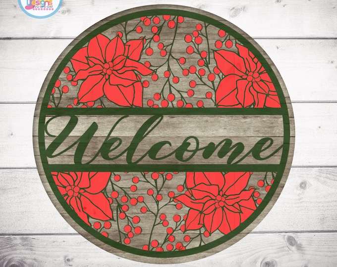 Christmas Welcome Sign, Xmas decor, Christmas round wood door hanging sign, Glowforge Cricut Silhouette laser cut file svg, eps, dxf, png