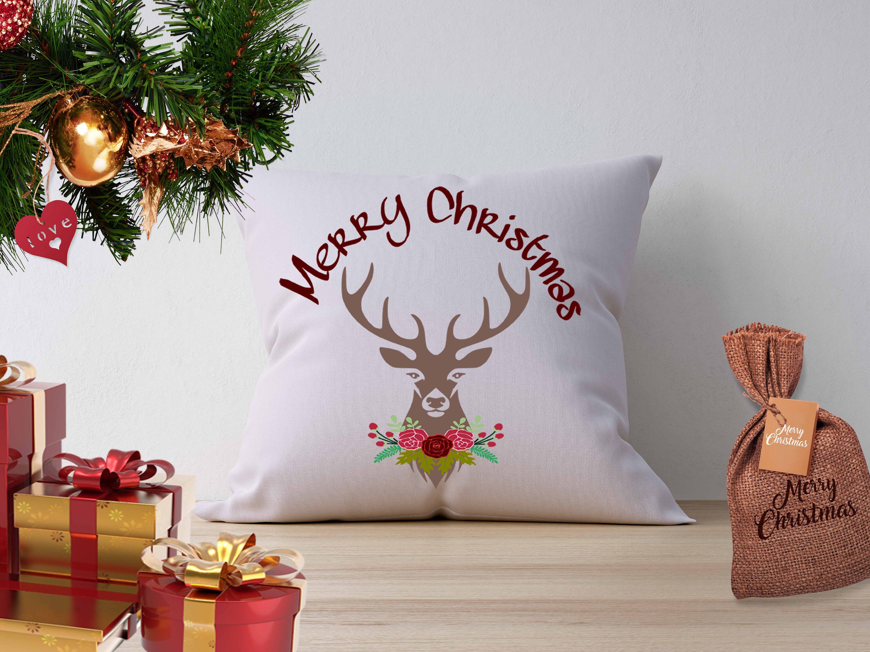 Download Merry Christmas Antler Floral Svg Cutting File Set Svg Eps Dxf And Png Format For Cricut And Silhouette Hunting Fishing Print Clipart