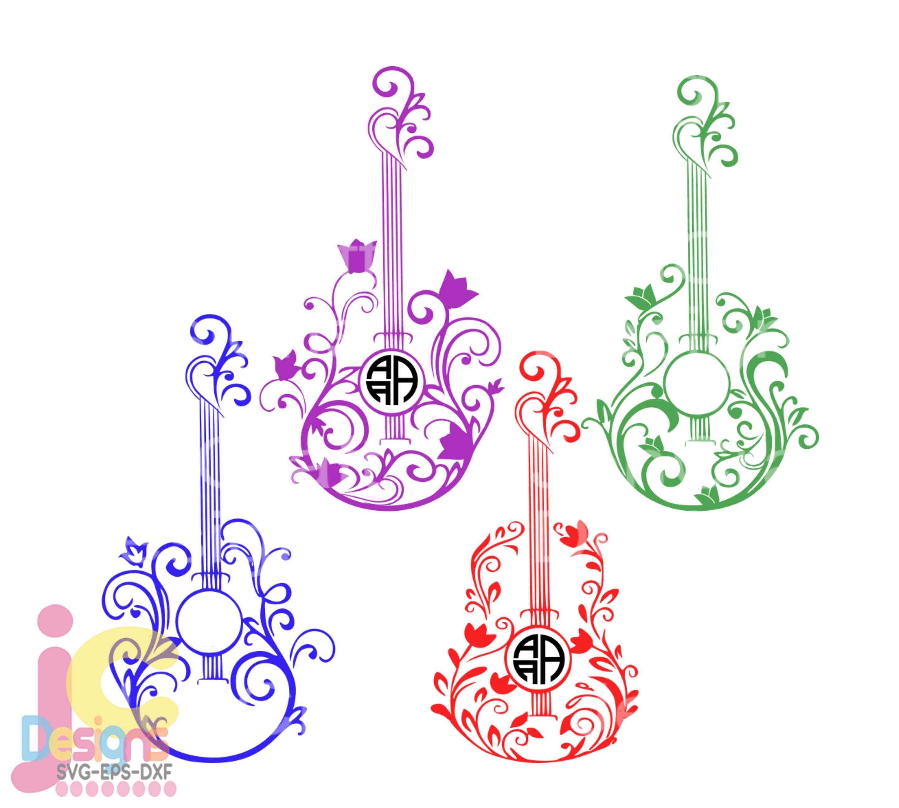 Download Floral Guitar Svg Music Monogram Frame Boho Musical Design Frame Bundle Set Digital Monogram India Svg Dxf Eps Png Cut Files