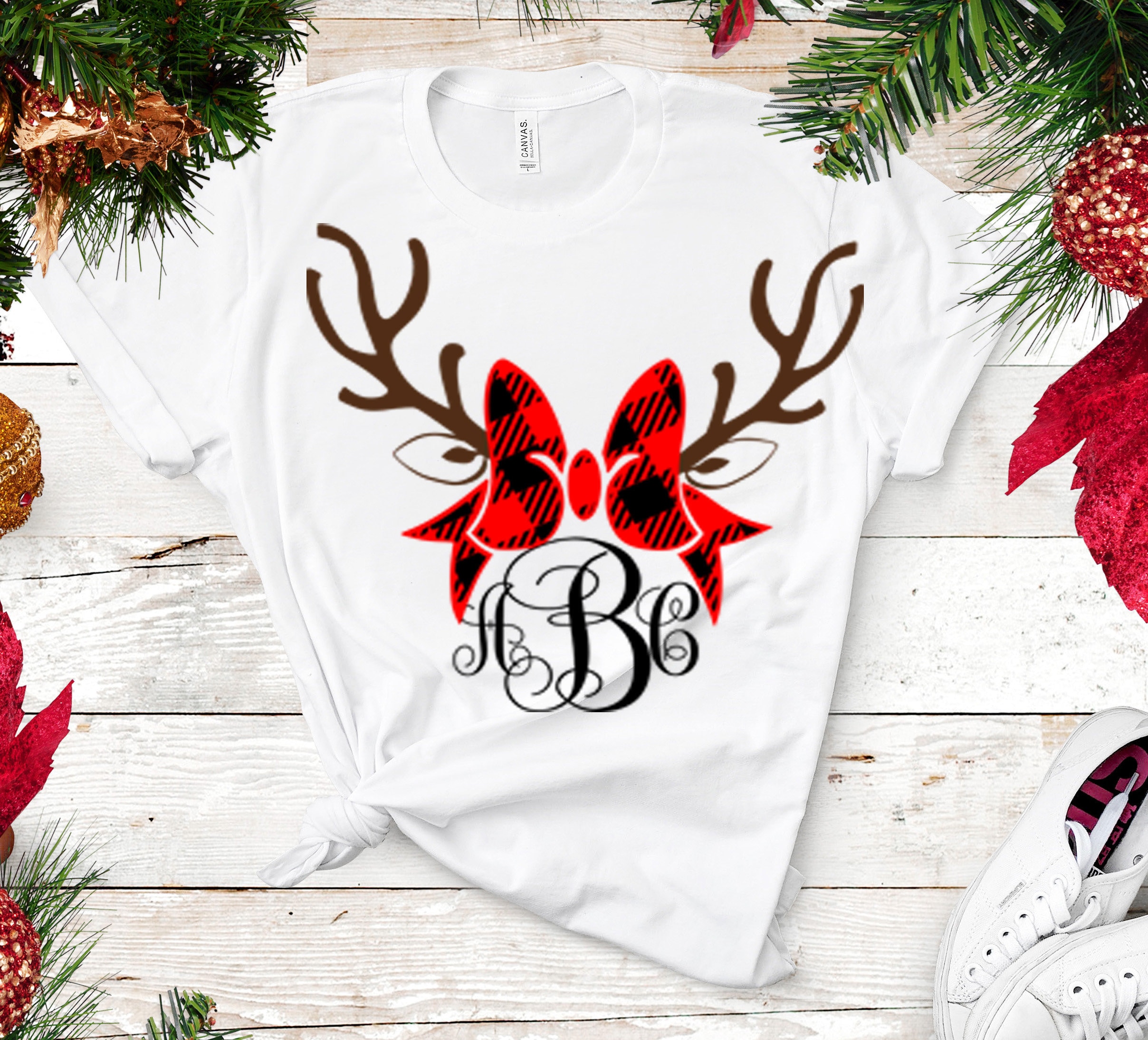 Plaid Reindeer Svg Antler Bow Svg Christmas Monogram Frames Svg Eps Png Dxf Cricut Silhouette Digital Image Cut Files Instant Download