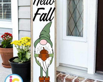 Gnome Hello Fall Porch Leaner Sign SVG Bundle Gnome Pumpkin SVG Autumn Vertical Sign Thanksgiving Cut File svg, eps, dxf, png quotes cricut