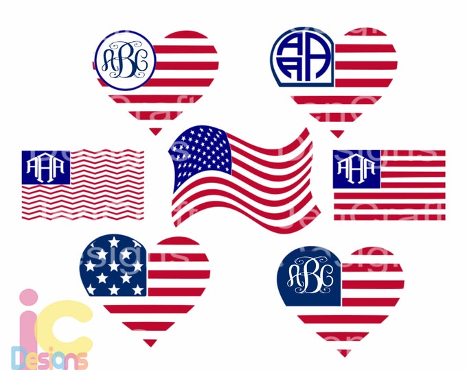 American flag monogram frames, 4th of July svg, Memorial Day Cricut   Silhouette, Die Cut Machines. Svg, Dxf, Eps, Png, Ai, Jpg