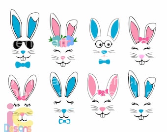 Easter Svg, Bunny Face Svg, Boy Girl Cute Easter Bunny Svg, Rabbit sublimation Cut File Svg, Eps, Dxf, Png Silhouette Cricut