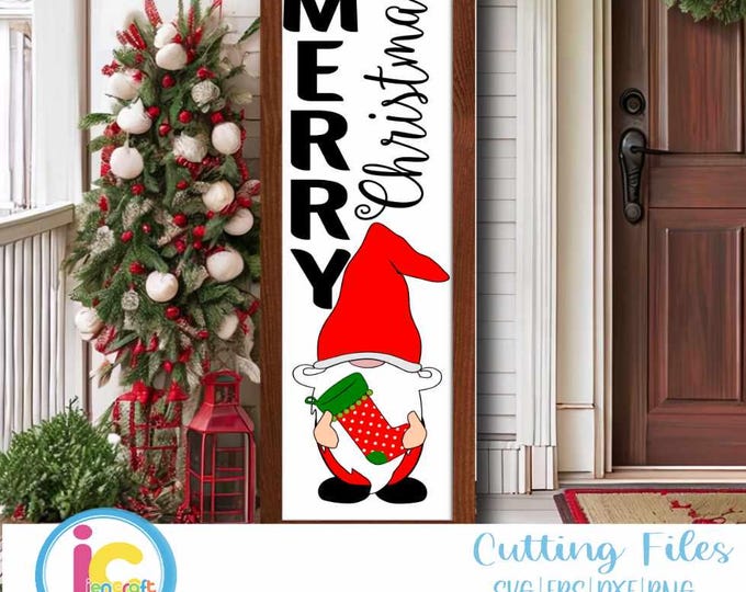 Gnome Merry Christmas Welcome svg, Christmas Porch Leaner Sign SVG Gnome SVG xmas Vertical Sign  Cut File svg, eps, dxf, png