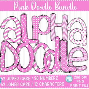 Doodle Alphabet png, Pink Sublimation letter alpha pack png Doodle font png Sublimation bundle Pink Dots Hand drawn print file