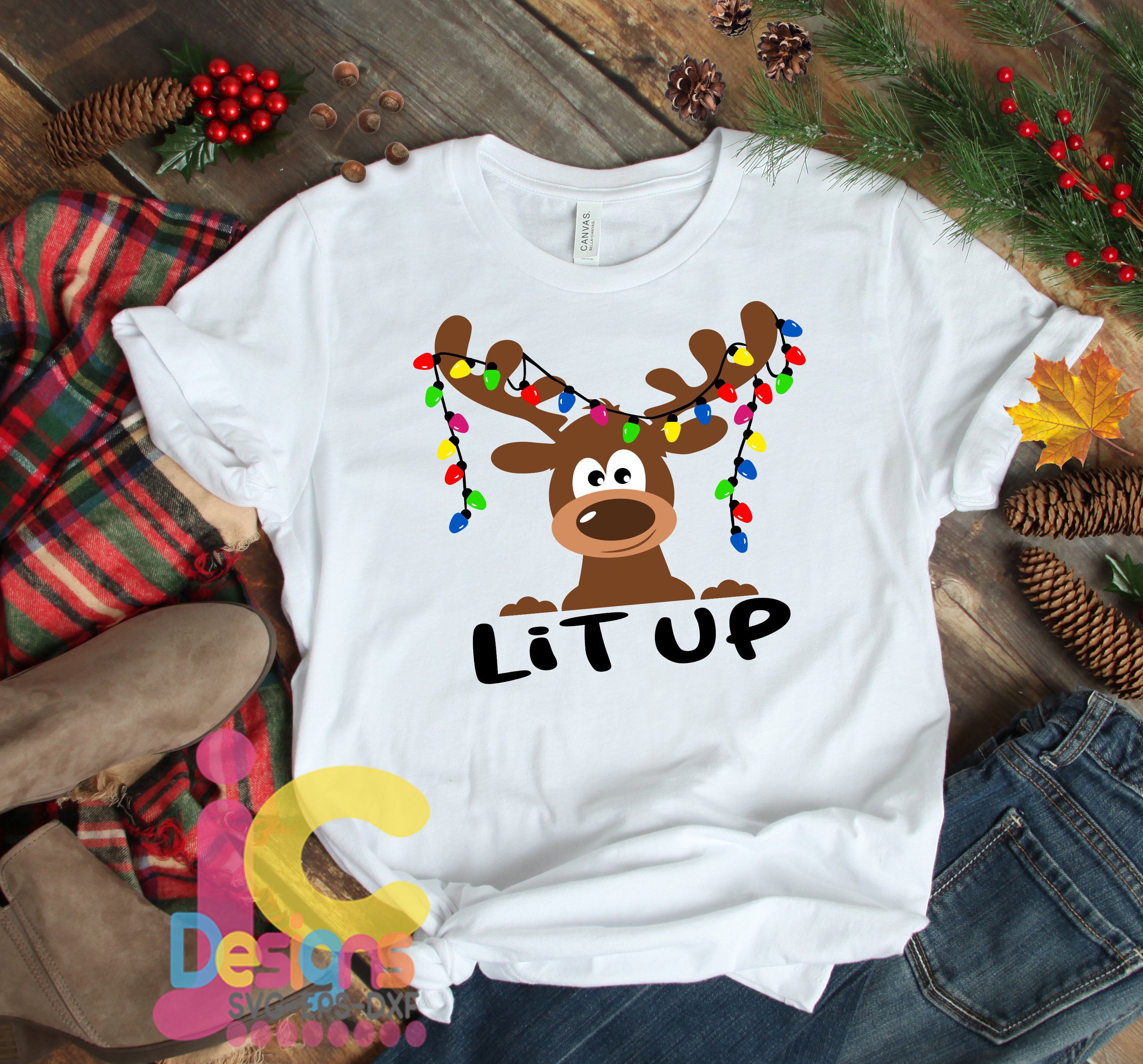 Download Christmas Svg Lit Up Moose Svg Plaid Xmas Lights Clipart Reindeer Clip Art Svg Eps Cut File Png Print File Sublimation