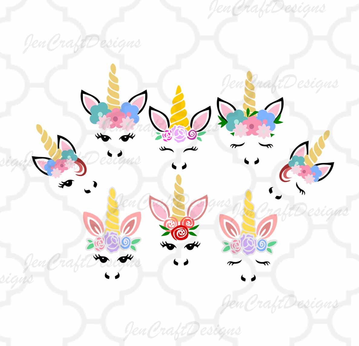 Download Unicorn svg, Unicorn face svg bundle, Gold Horn unicorn, Floral Unicorn Head Features eyelashes ...