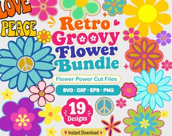 Retro Groovy Flower SVG Bundle: 60s-70s Peace & Love (Digital Files)