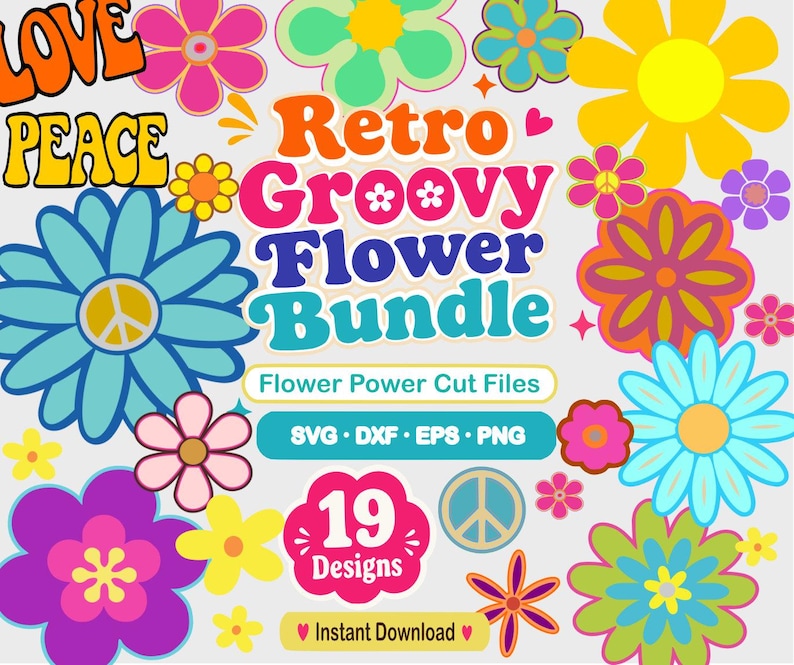 Retro Groovy Flower SVG Bundle, 60s 70s Peace Love Cut Files - Etsy