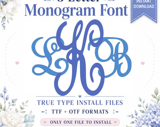Fancy Interlocking Curly Monogram Font in True Type format .TTF & .OTF Installable Font for Cricut, Design Space, Microsoft Word and more