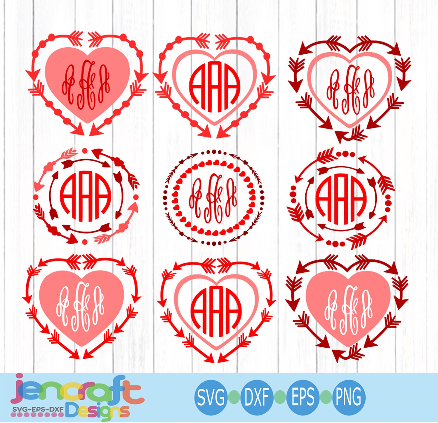 Download Valentine SVG Heart Arrow monogram svg Bundle SVG Eps Png ...
