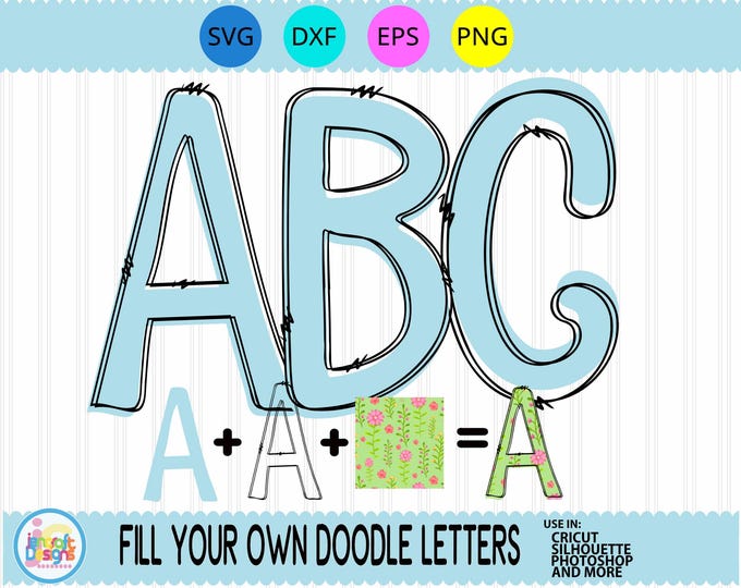 Doodle Alphabet SVG Bundle, Upper Case Doodle Letters, Hand-Drawn Font, Blank Doodle Alphabet, SVG, Eps Dxf Cut file Png Sublimation