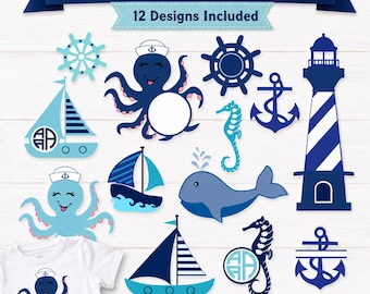 Summer svg, Sea creature Nautical Anchor SVG, Ocean SVG files, Octopus SVg, Sailboat, Whale svg, Bundle, Svg, Eps, Dxf, Printable Png
