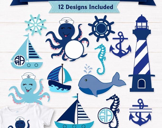 Summer svg, Sea creature Nautical Anchor SVG, Ocean SVG files, Octopus SVg, Sailboat, Whale svg, Bundle, Svg, Eps, Dxf, Printable Png