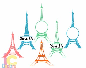 Paris SVG Eiffel Tower French France Wedding Honeymoon Monogram Frames Svg, DXF, EPS use Silhouette Studio & Cricut, Cutting Cut