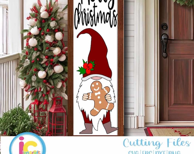 Merry Christmas Welcome svg, Christmas Porch Leaner Sign SVG Gnome SVG xmas Vertical Sign  Cut File svg, eps, dxf, png