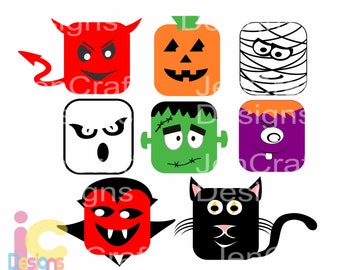 Halloween Svg Monster Design Frankenstein, Dracula, Ghost, Pumpkin Mummy face, SVG, Eps, DXF, Png Kids Cut file Silhouette, Cricut