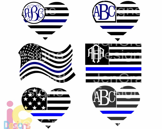 Blue Line SVG, Police All Lives Matter,  first responder Officer USA flag monogram frames, Blue Lives , United States SVG, eps png dxf