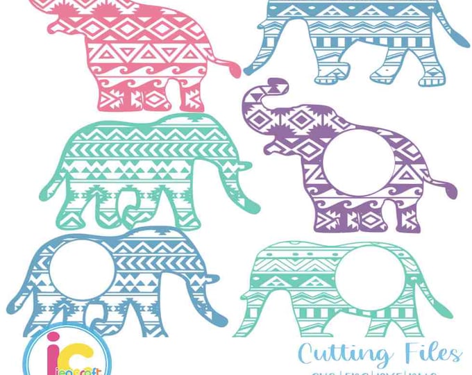 Aztec Elephant svg monogram svg, Pattern chevron elephant Africa Kids Mom elephant files, clip art, cricut, silhouette,Dxf, Eps, svg, png