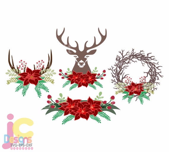 Download Christmas Svg Floral Antler Svg Floral Swag Svg Cutting File Etsy