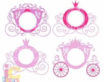 Carriage SVG, Princess Carriage Monogram SVG, Birthday Monogram Frame SVG, eps, dxf, png  vector design cricut silhouette cutting machines