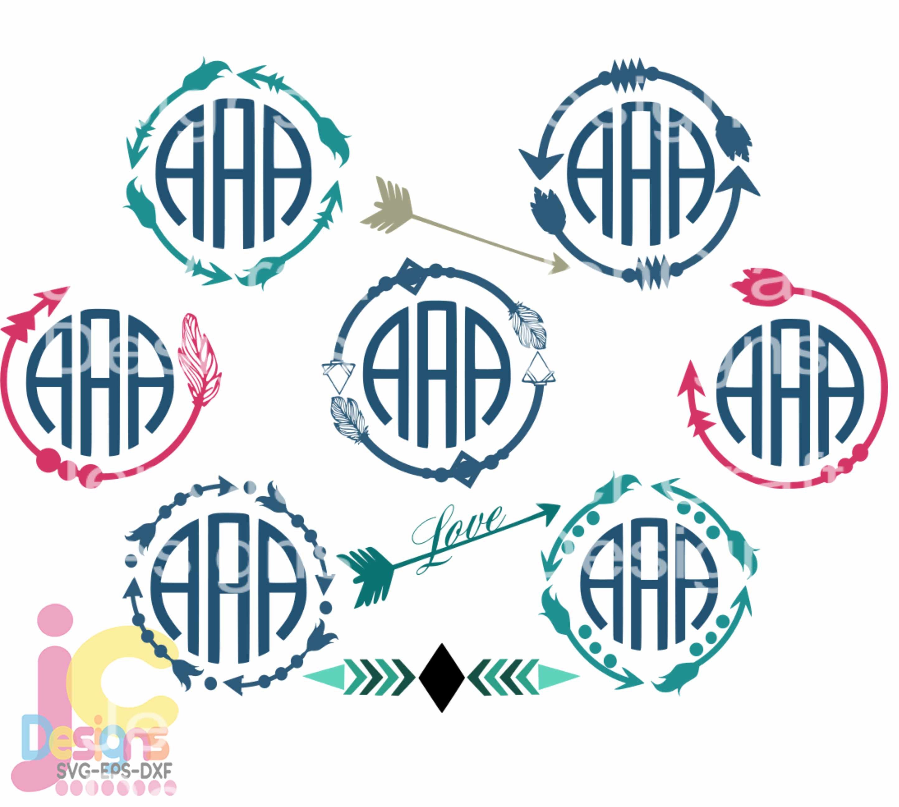 Download Arrow Frame svg, Boho, Cute Tribal Arrow Monogram Svg Digital Design, Cut file Bundle Silhouette ...