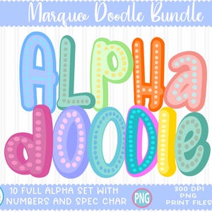 パステルカラーの落書きアルファベット PNG バンドル、カラフルなジェラートパステルのネオン文字と数字のアルファパック昇華印刷デジタルダウンロード