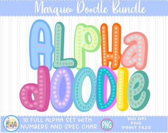 Pastle Color Doodle Alphabet PNG Bundle, Colorful Gelato pastels Neon letters and Numbers alphapack Sublimation printing digital download