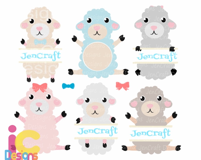 Cute Baby Lamb SVG, Easter SVG Monogram Frames svg, Sheep svg, Baby, Nursery, Easter Basket split Frames Svg Dxf Eps Silhouette Cricut