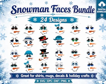 Cute Snowman Faces SVG, Christmas Clipart (Digital Download)