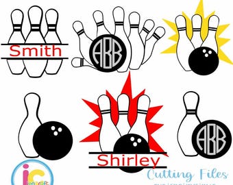 Bowling Svg, Bowling League Team Monogram svg, Bowling Pin Bowling Ball Split Svg, Eps, Dxf, Png cut files, clip art, Cricut, Silhouette