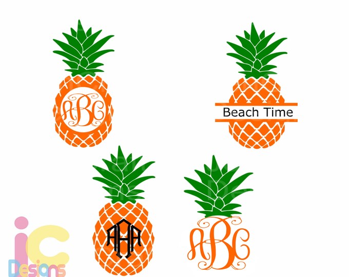 Pineapple SVG Round Monogram Tropical Hawaiian Summer Monogram Cricut Silhouette,  svg Eps, DXF Cut File Split Frame Pineapple