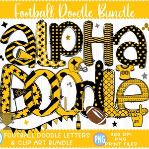 Futebol Doodle Letras png Ouro e Preto Desenhado à Mão Alpha Pack Clip Art Alfabeto A - Z e Números Conjunto Design Sublimado Fonte png para impressão