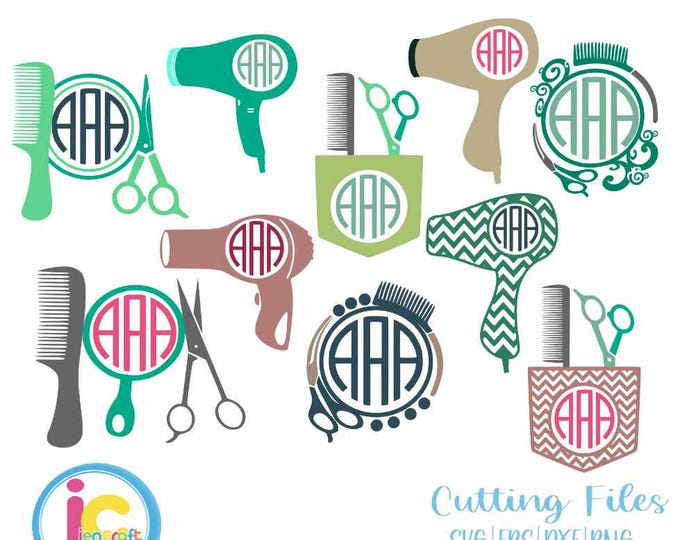 Hairdresser svg  Stylist Salon svg, Monogram Frames Svg, eps, dxf, png Hair dresser svg  hairdryer scissors, beauty svg Cricut, Silhouettel