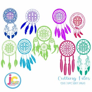 Dreamcatcher Svg Monogram frame, Feathers svg Tribal Boho Birthday cut files for cricut Eps Png Dxf, Cricut, Silhouette