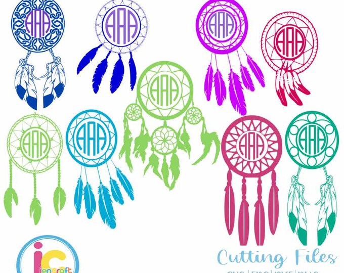 Dreamcatcher Svg Monogram frame, Feathers svg Tribal Boho Birthday cut files for cricut Eps Png Dxf, Cricut, Silhouette