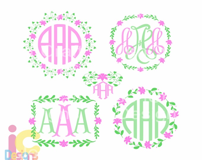 Floral Monogram Frames svg Mothers day, mom Spring Monogram Frames svg Silhouette Cricut svg dxf eps jpg svg ai png sublimation cut files