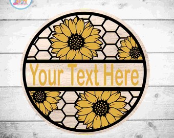Sunflower Sign, Customize Summer decor, Welcome svg round wood sign Honeycomb, Glowforge Cricut Silhouette laser cut file Svg Eps, Dxf Png