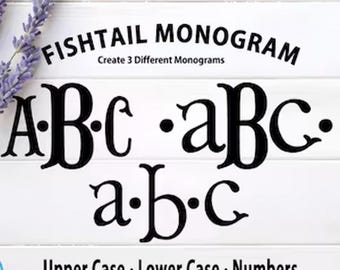 Fishtail Monogram SVG & Font TTF OTF | Alphabet Letters for Cricut Silhouette | Uppercase Lowercase Numbers