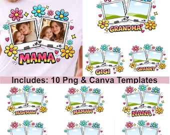 Custom Mama Kids Photo PNG Bundle, Mother's Day Canva Frame, Add Photos, Nana Mimi Gigi Grandma Lala Granny Mamaw Meemaw Mawmaw