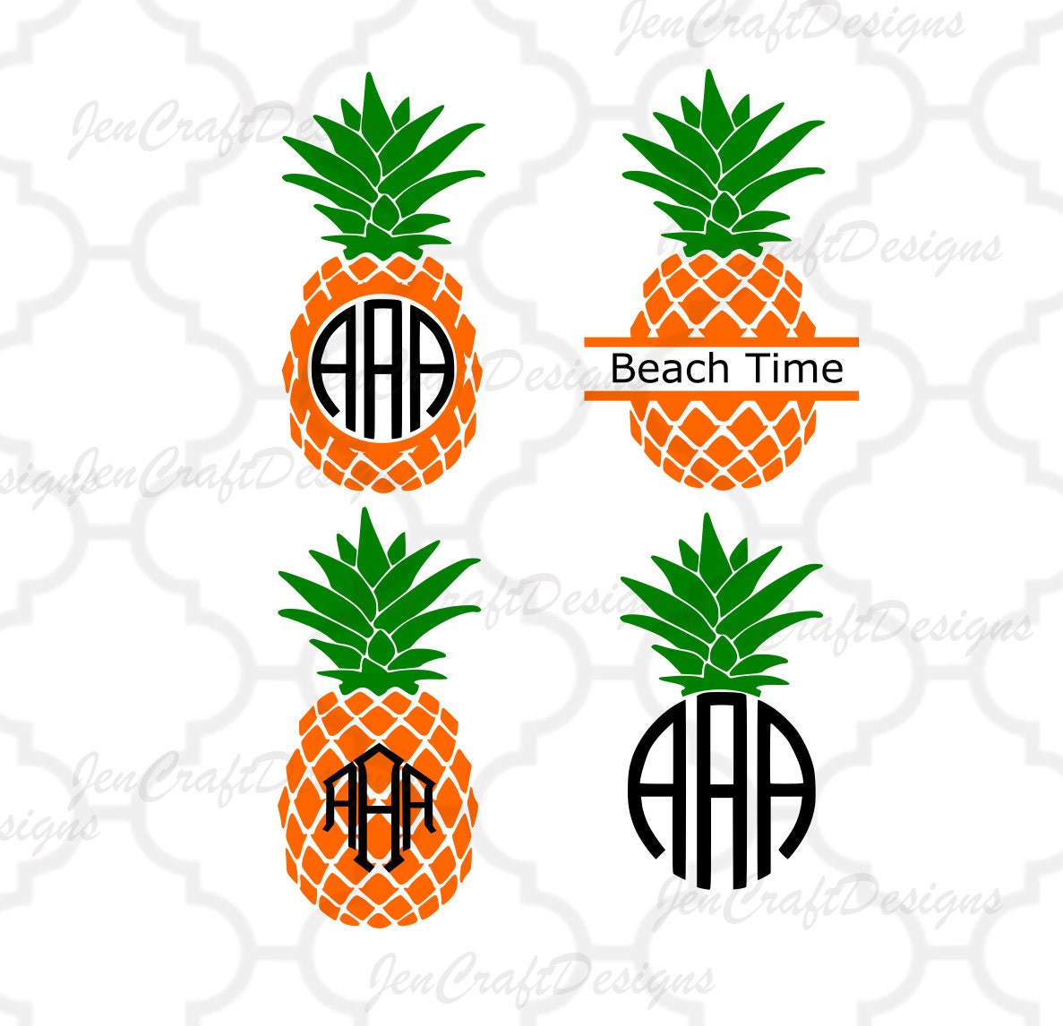 Pineapple SVG, Eps, DXF Cut File Split Frame Pineapple Round Monogram
