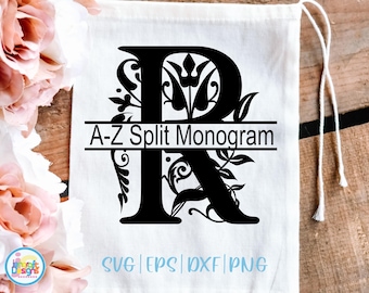 Fancy Monogram Svg, Split Letter Svg Alphabet, Svg Files for Cricut, Regal Initial Svg, Glowforge Laser cut file Svg Dxf Eps Png